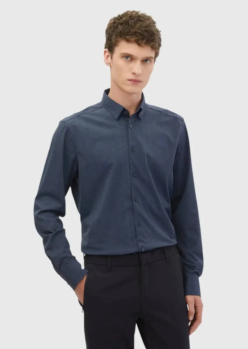 RAMSEY Navy Blue Printed Casual Fit Knitting Casual Shirt