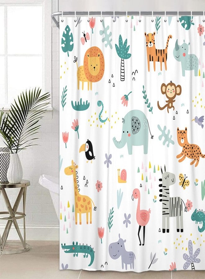 Drgilau Animal Shower Curtain for Kids, Boho Tropical Animals Shower Curtain Nursery Giraffe Crocodile Hippo Zebra Monkey Cartoon Shower Curtains, Waterproof Bathroom Sets for Children 72X72 Inch - Image 3