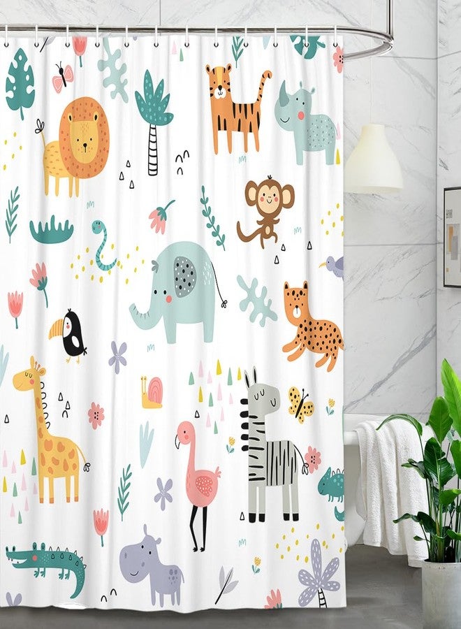 Drgilau Animal Shower Curtain for Kids, Boho Tropical Animals Shower Curtain Nursery Giraffe Crocodile Hippo Zebra Monkey Cartoon Shower Curtains, Waterproof Bathroom Sets for Children 72X72 Inch - Image 1