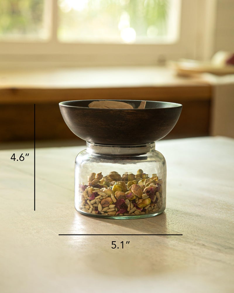 Ellementry Tashi Glass Jar With Wooden Nut Bowl - Small - Image 3