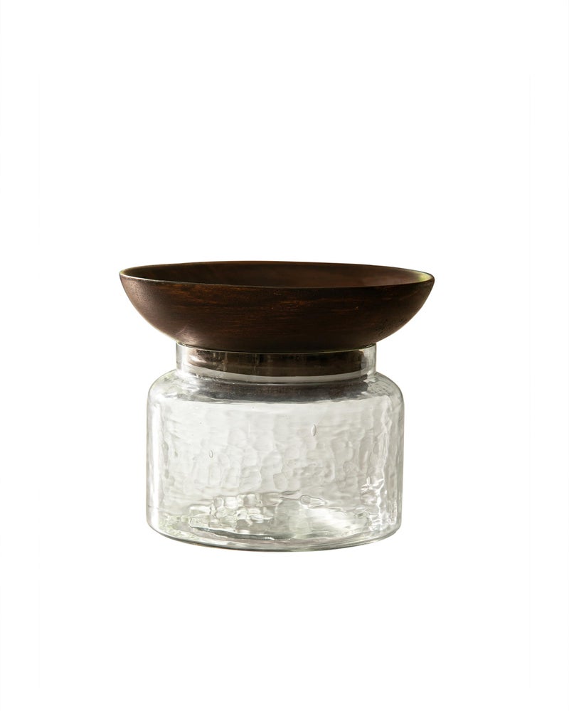 Ellementry Tashi Glass Jar With Wooden Nut Bowl - Small - Image 1