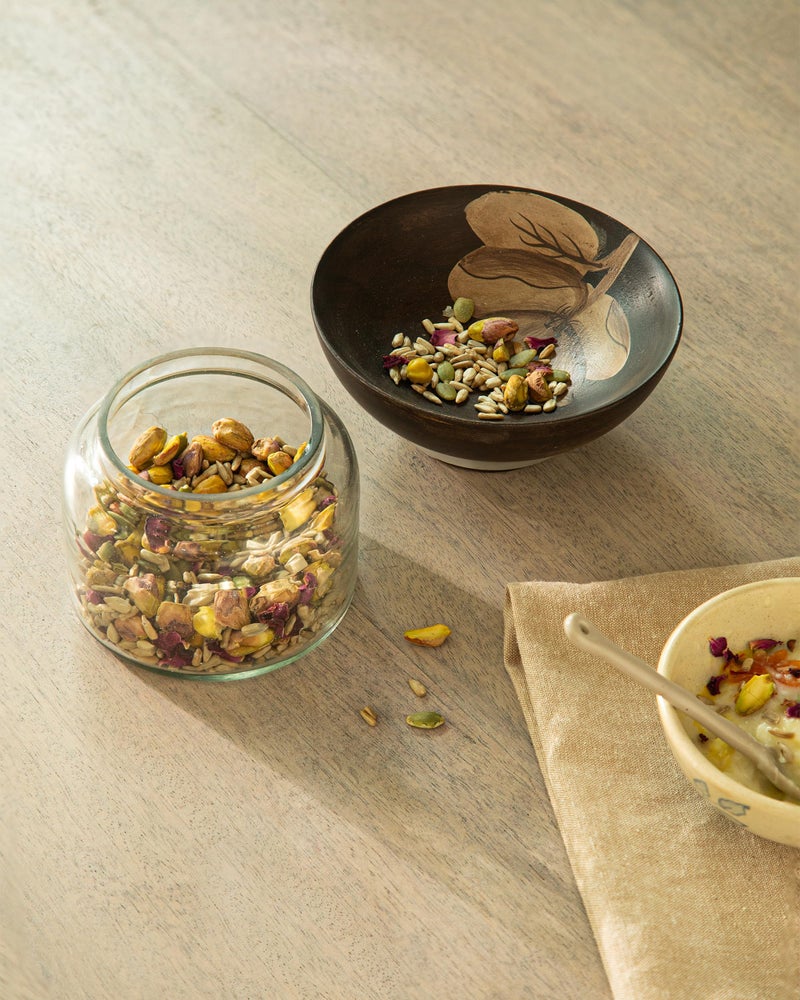 Ellementry Tashi Glass Jar With Wooden Nut Bowl - Small - Image 2