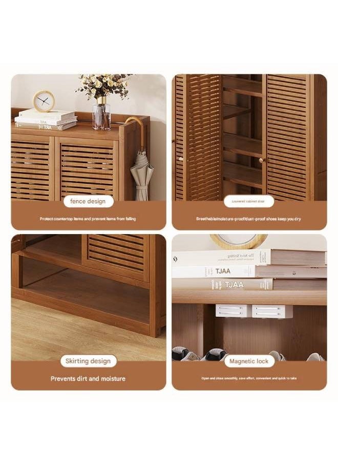 keke - Modern Wooden Shoe Cabinet with Shutter Doors 8 Tier 4 Door Design with Open Bottom Storage Size 117cm 110cm 32 cm - Image 1