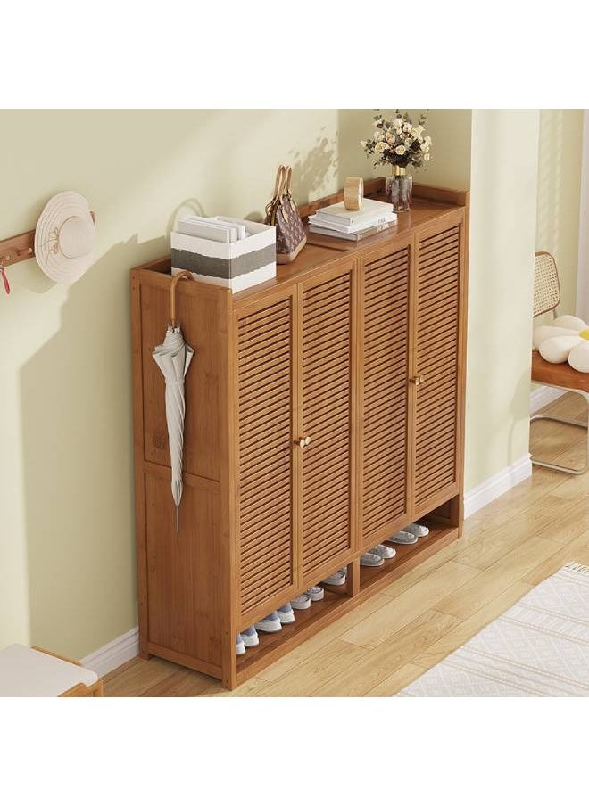 keke - Modern Wooden Shoe Cabinet with Shutter Doors 8 Tier 4 Door Design with Open Bottom Storage Size 117cm 110cm 32 cm - Image 1