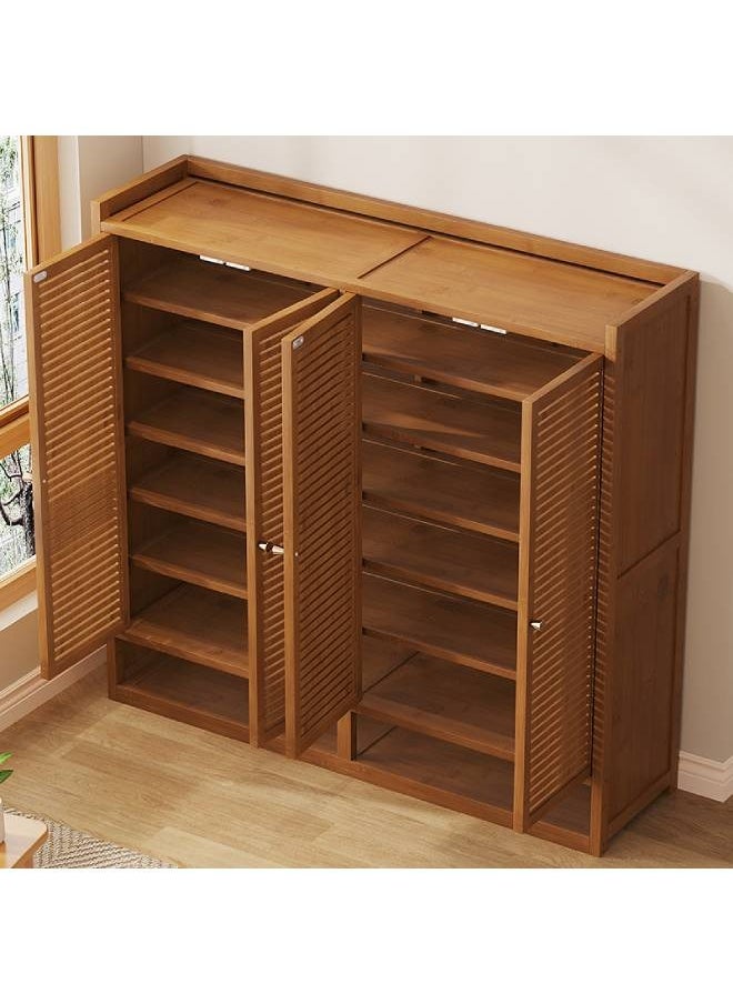 keke - Modern Wooden Shoe Cabinet with Shutter Doors 8 Tier 4 Door Design with Open Bottom Storage Size 117cm 139cm 32 cm - Image 1