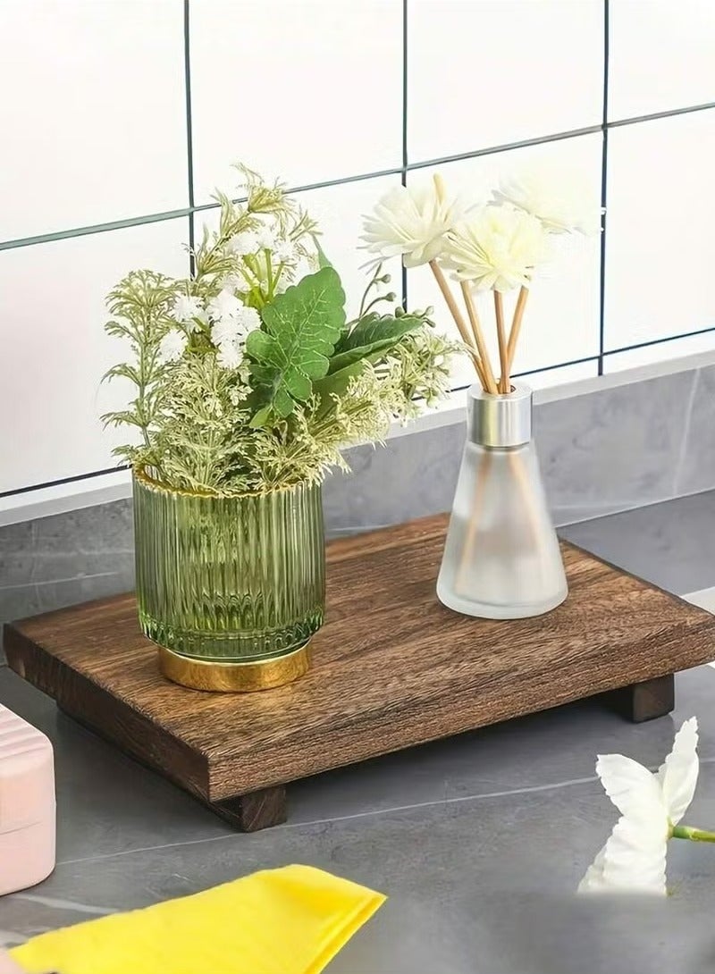 SILADEFU Wood Pedestal Soap Stand Antique Walnut Farmhouse Wood Riser Soap Dish Holder Tray for Bathroom Kitchen Rustic Rectangular Decorative Display Candle Plant Holder Gift Home Use - Image 4