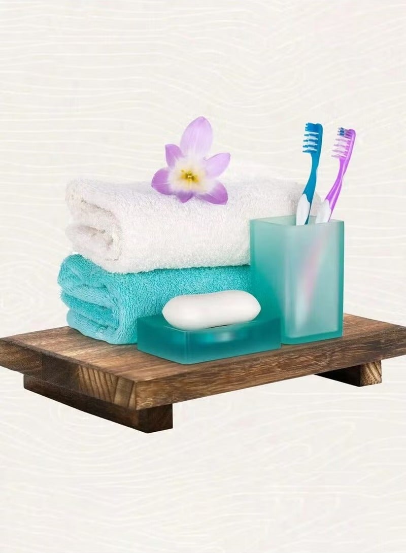 SILADEFU Wood Pedestal Soap Stand Antique Walnut Farmhouse Wood Riser Soap Dish Holder Tray for Bathroom Kitchen Rustic Rectangular Decorative Display Candle Plant Holder Gift Home Use - Image 2