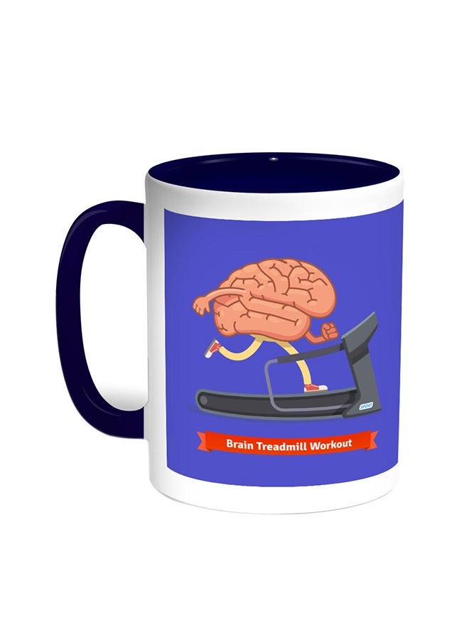 Brain Treadmill Workout Printed Coffee Mug Blue/White 11ounce