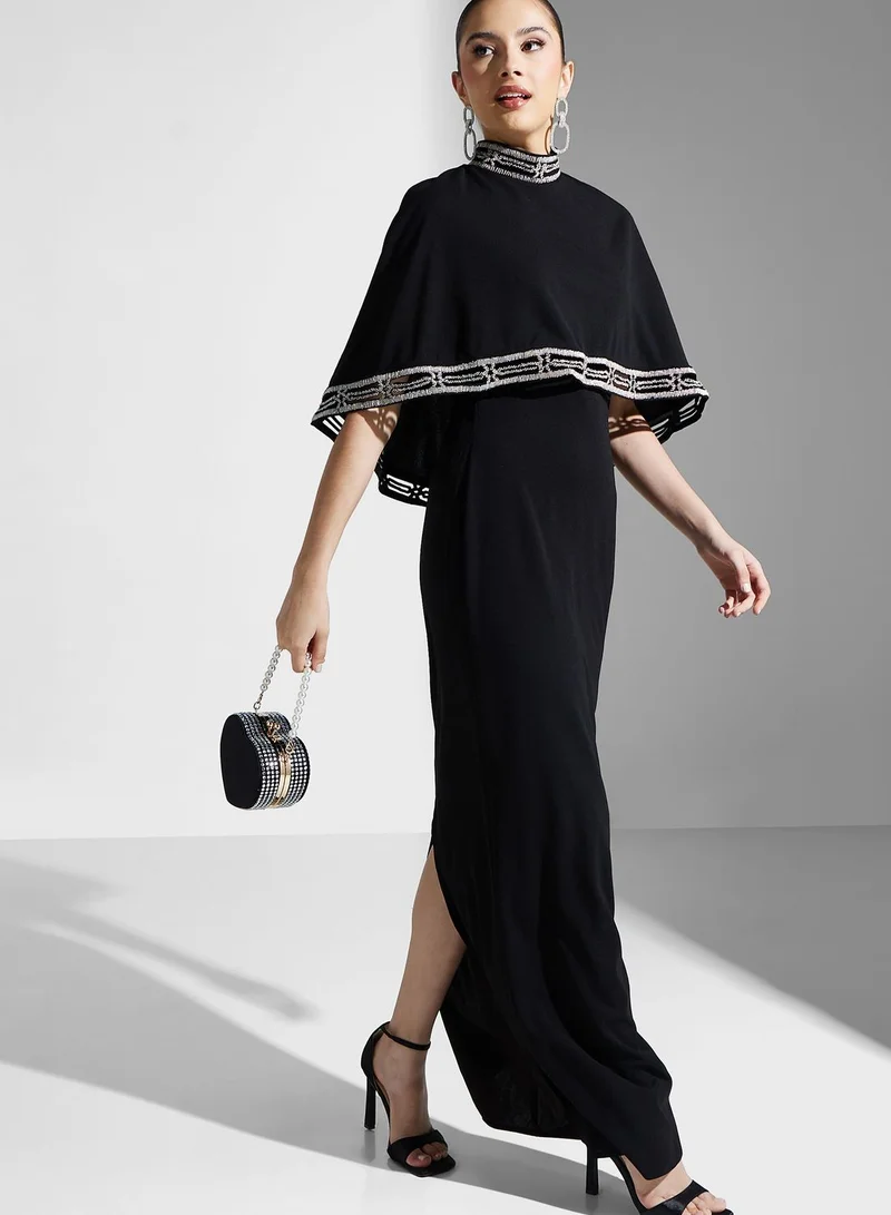 Namshi X Hadia Ghaleb Hadia Ghaleb Gown With Embroidered Trim Detail