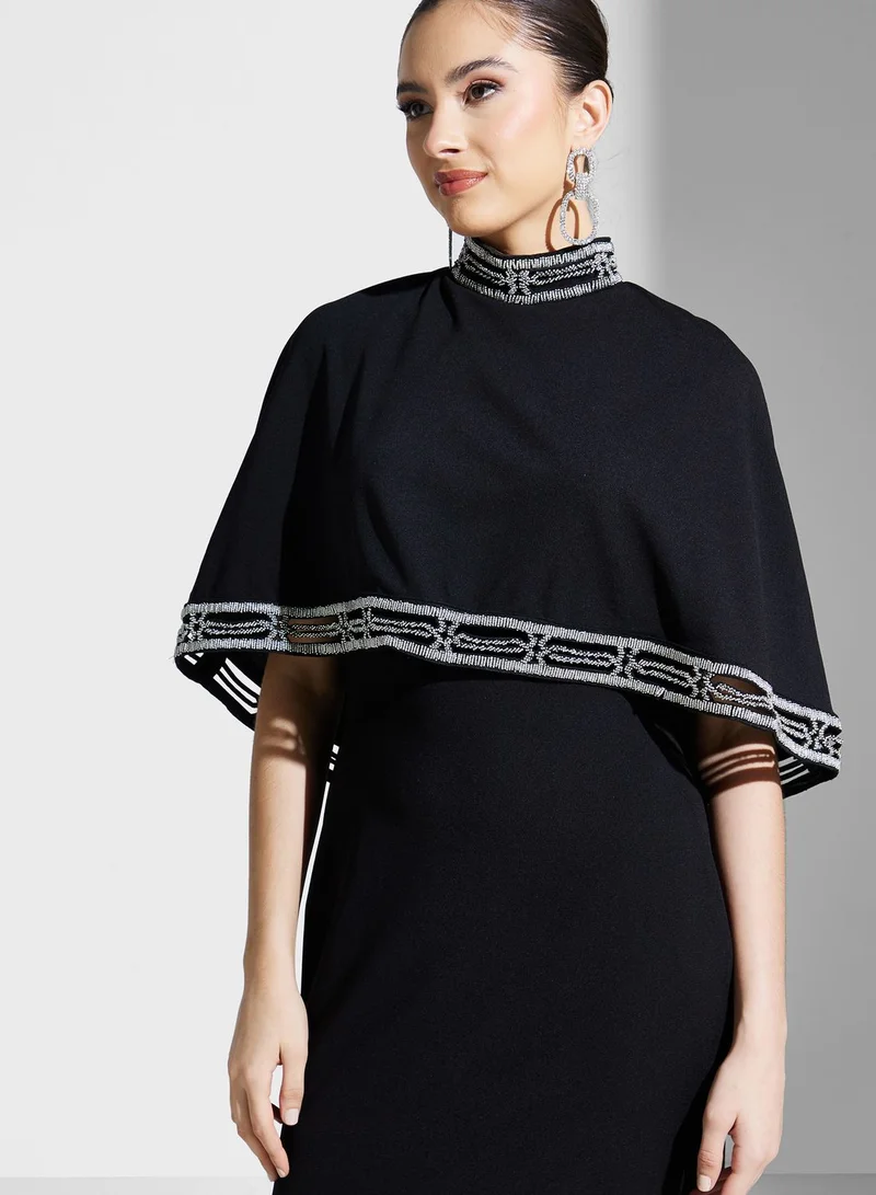 Namshi X Hadia Ghaleb Hadia Ghaleb Gown With Embroidered Trim Detail