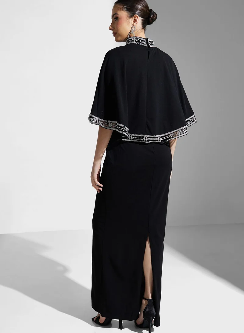 Namshi X Hadia Ghaleb Hadia Ghaleb Gown With Embroidered Trim Detail