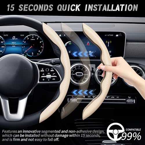 WOCOCN 2pcs Car Steering Wheel Cover,Anti-Skid Carbon Fiber Steering Wheel Protector for Men Women,Multiple Color Options,Universal for Most Car Interiors Accessories (Beige) - Image 3