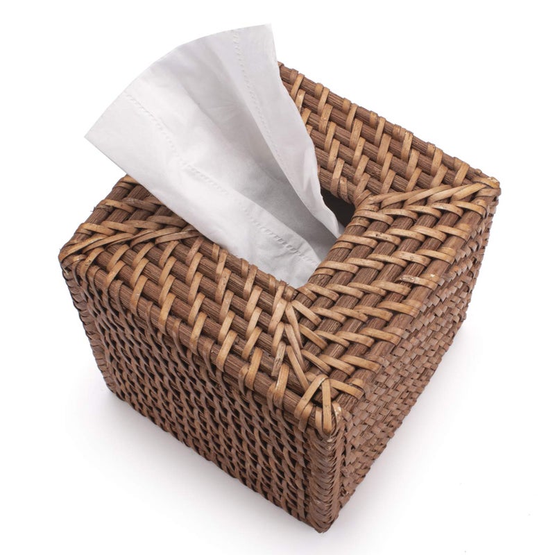 DECRAFTS Rattan Tissue Box Cover Natural Woven Facial Napkin Holder Square (Honey Brown, 5.5x5.5x5.9 Inch) - Image 2