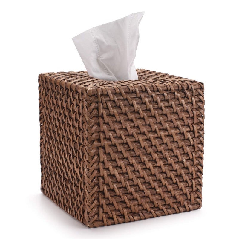 DECRAFTS Rattan Tissue Box Cover Natural Woven Facial Napkin Holder Square (Honey Brown, 5.5x5.5x5.9 Inch) - Image 1