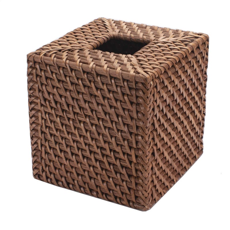 DECRAFTS Rattan Tissue Box Cover Natural Woven Facial Napkin Holder Square (Honey Brown, 5.5x5.5x5.9 Inch) - Image 3
