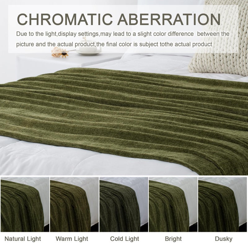 LONG CREATE Chenille Throw Blanket for Couch 50"X 60", Soft Cozy Throws with Fringe Tassel for Bed Sofa Chair Cover, Lightweight Knitted Decorative Boho Blankets for Living Room, Olive Green - Image 2