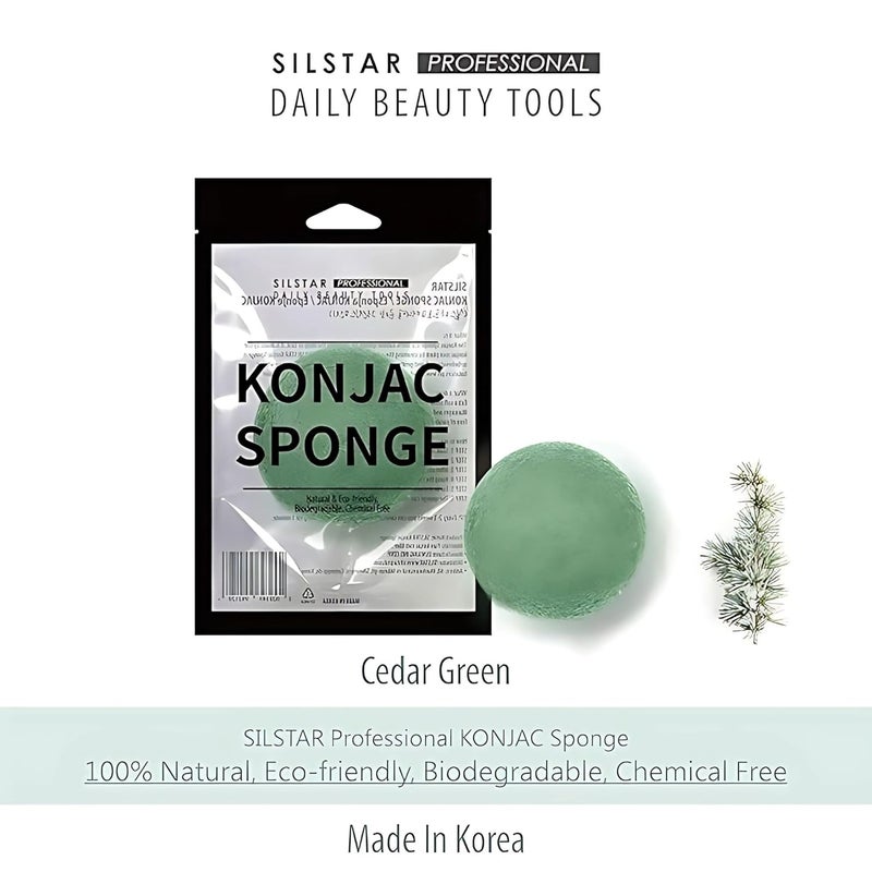 IMPIDEA SILSTAR PROFESSIONAL Natural Soft Facial and Body KONJAC Bath Sponge for Natural Glow & Softness by Detoxifying, Deep Make-Up Cleansing (Cedar Green) - Image 2