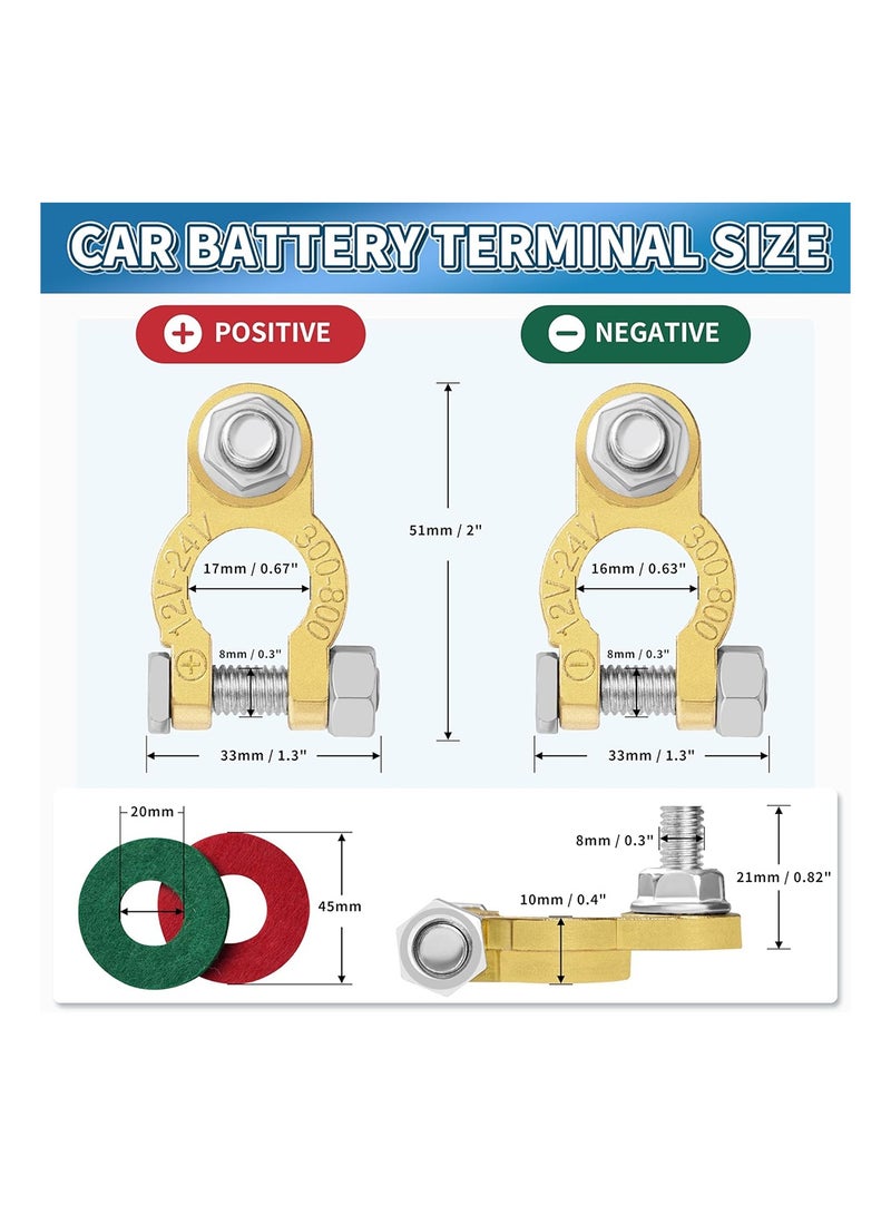 MVAQKLM  Pure Copper Duty Battery Terminal Connectors (2 Pair) with Extended 21mm M8 Bolts | Automotive Car Truck RV Marine Battery Cable Ends Top Post Kit 12V/24V | Includes Anti-Corrosion Protection Pad - Image 2