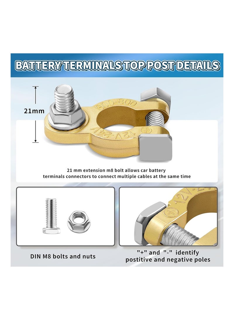 MVAQKLM  Pure Copper Duty Battery Terminal Connectors (2 Pair) with Extended 21mm M8 Bolts | Automotive Car Truck RV Marine Battery Cable Ends Top Post Kit 12V/24V | Includes Anti-Corrosion Protection Pad - Image 3