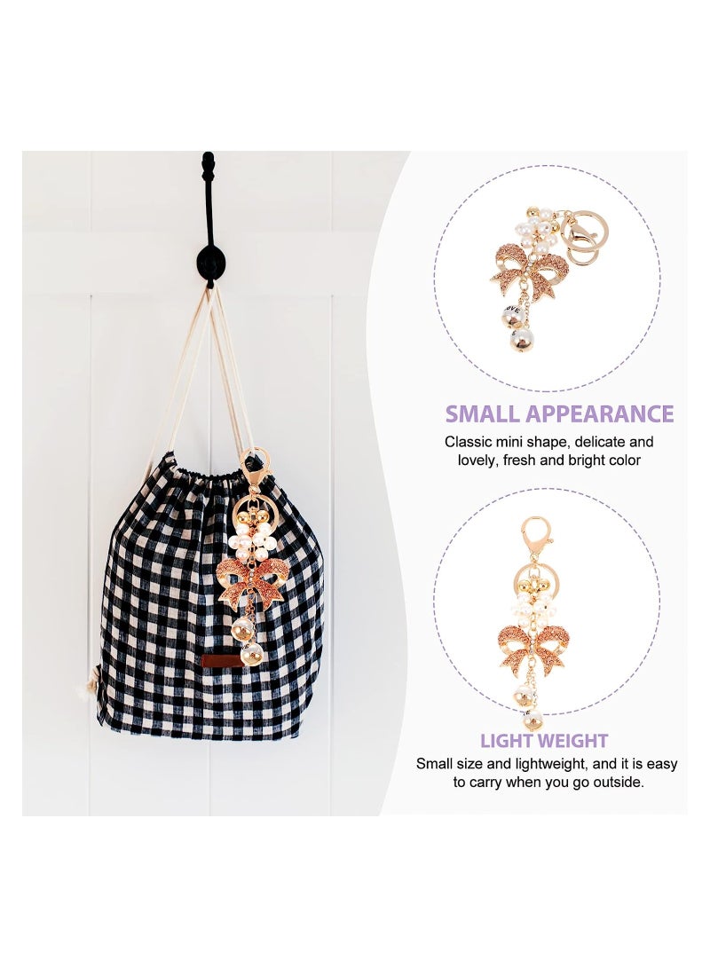 KASTWAVE Rhinestone Bowknot Keychain,  Pearl Key Ring Charm Pendant Hanging Decoration for Women Girl, Wallets Backpack Bow Keyring Sparkle Keychain, Metal Exquisite Pearl Rhinestone, 2PCS  - Image 3