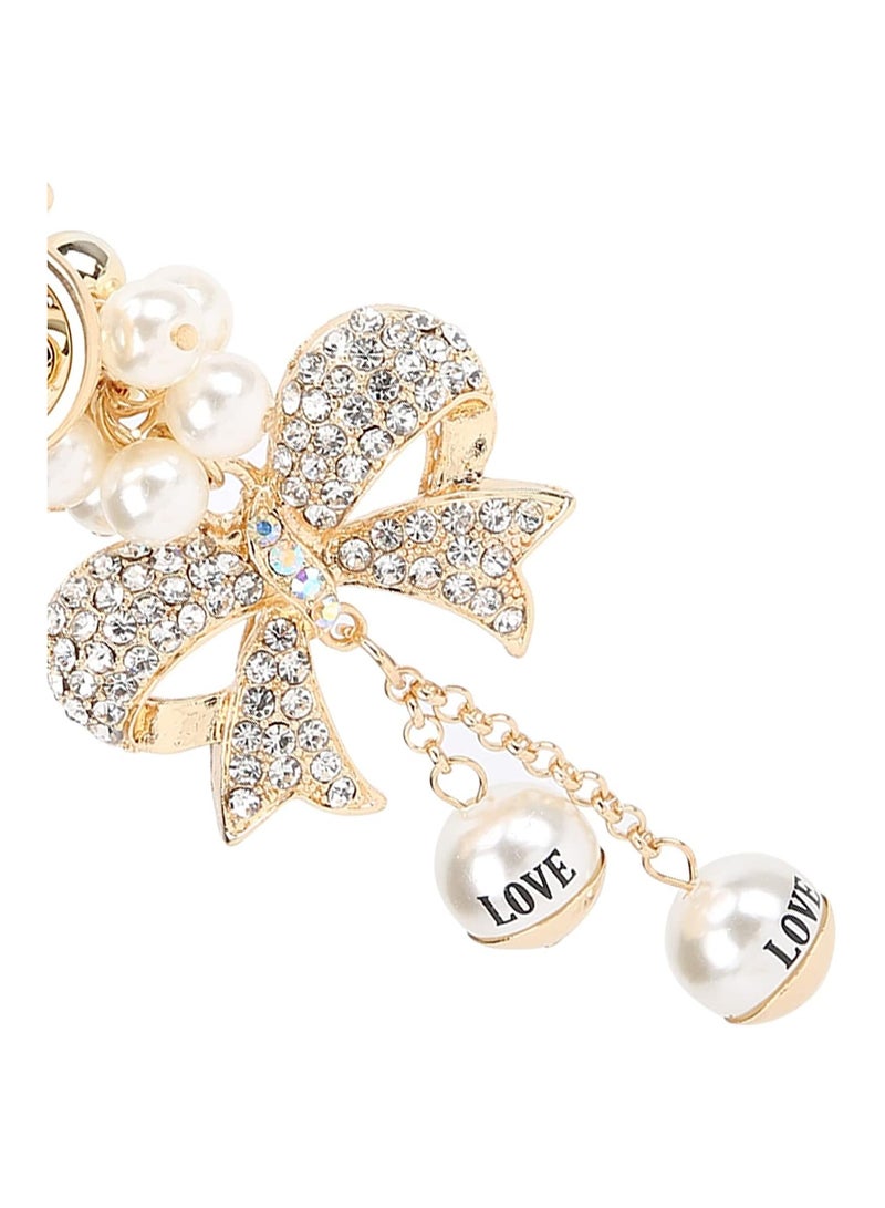 KASTWAVE Rhinestone Bowknot Keychain,  Pearl Key Ring Charm Pendant Hanging Decoration for Women Girl, Wallets Backpack Bow Keyring Sparkle Keychain, Metal Exquisite Pearl Rhinestone, 2PCS  - Image 5