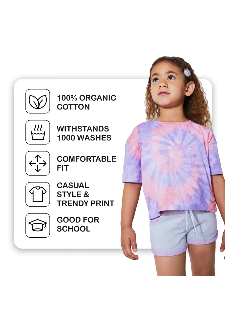 CANADA HOUSE Soft and Comfortable Tie-Dye Violet Pink T-shirt with Short Sleeves and Round Neckline for Girls