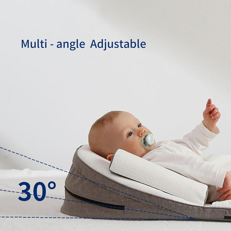 Baby Lounger – Adjustable 0-30° Baby Sleeping Nest & Anti-Reflux Pillow | Travel Crib for Newborns & Infants | Relieves Vomiting Milk | Washable & Breathable Fabric (Brown) - Image 3