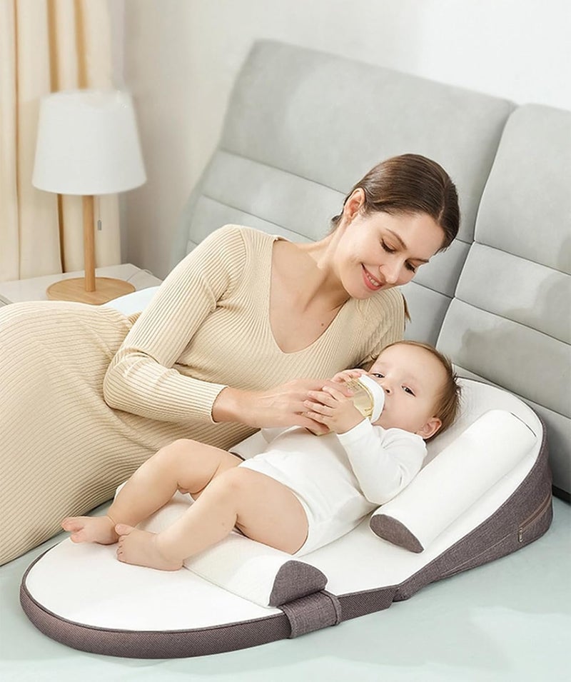 Baby Lounger – Adjustable 0-30° Baby Sleeping Nest & Anti-Reflux Pillow | Travel Crib for Newborns & Infants | Relieves Vomiting Milk | Washable & Breathable Fabric (Brown) - Image 1