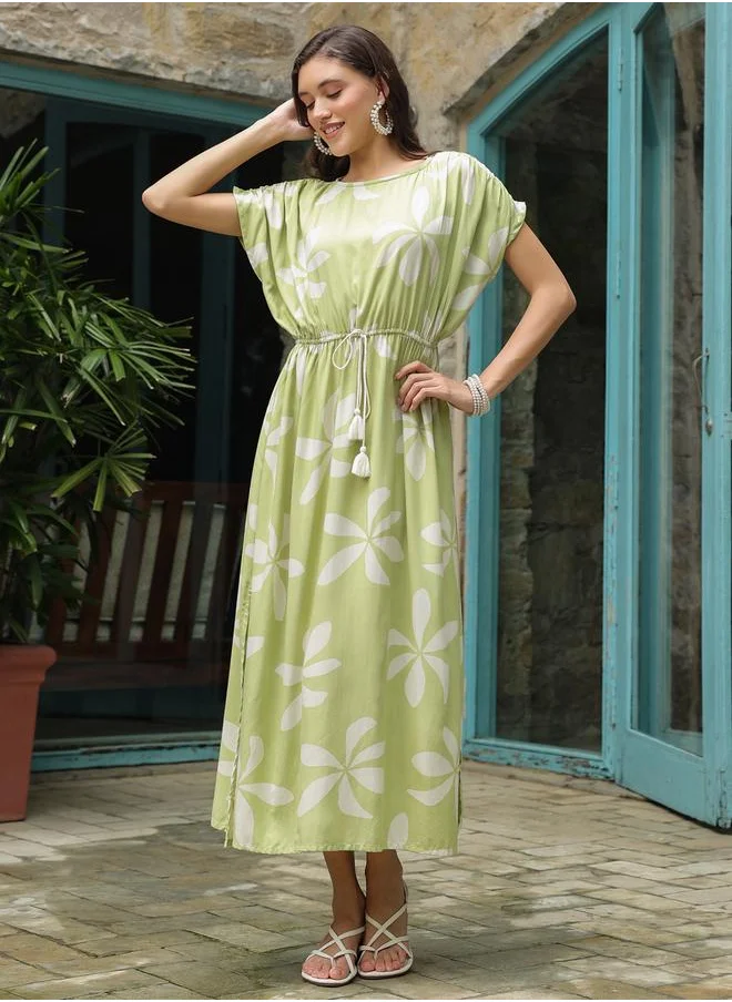 سانسكريتي هومز Sanskrutihomes Printed Ruched Waist Nightdress with Side Slit