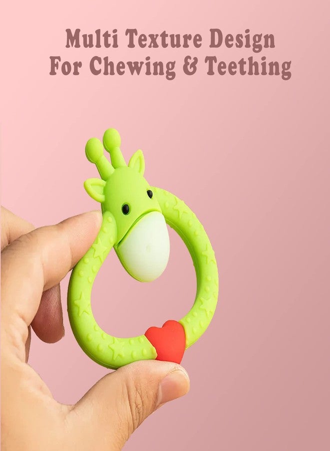 tekme Giraffe Teether For 6 to 12 Months Baby, Silicone Teether Made With 100% Food Grade Silicone, Multi Design Chewing Teethers Toy, Helps Soothe Teething Irritation Biting (Green) - Image 3