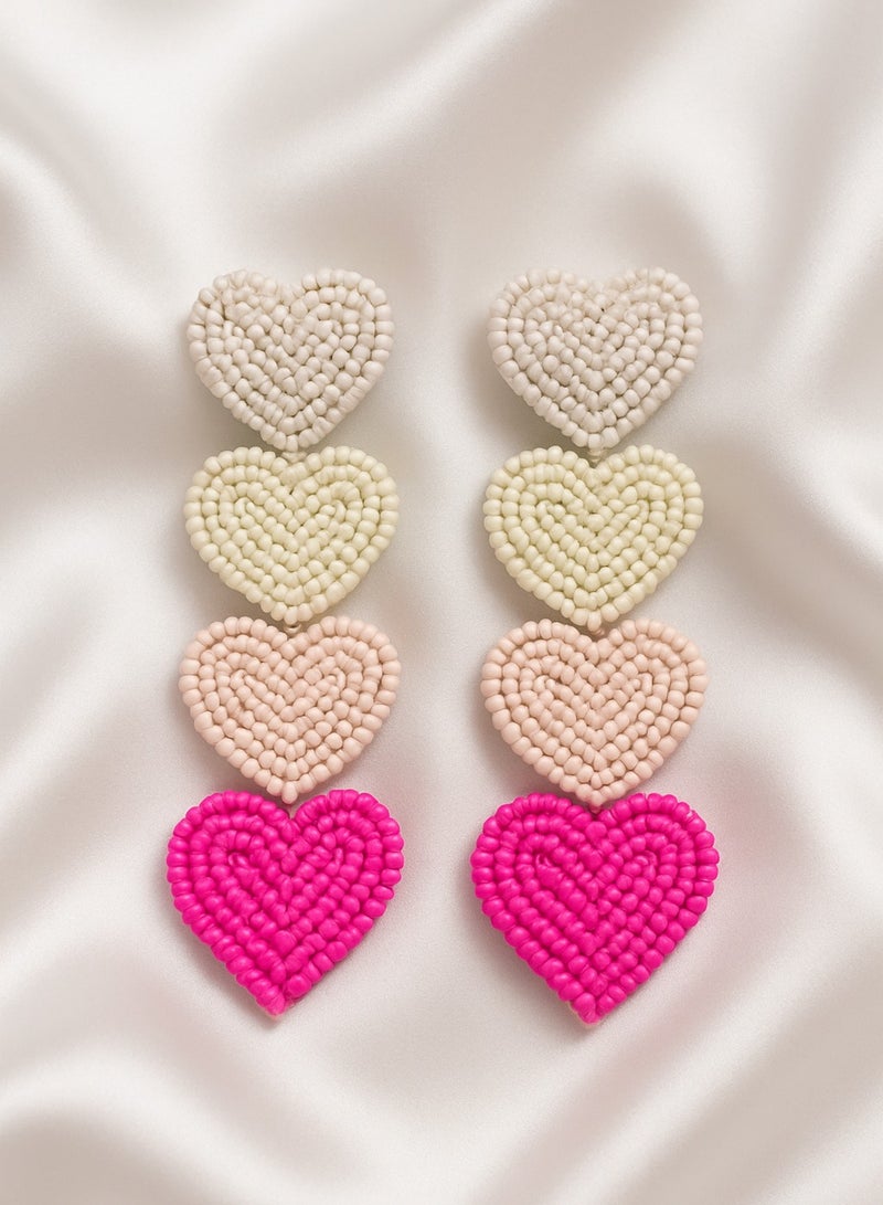 Ready For Chai Handmade Heart Shaped Beaded Statement Earrings – Pink Elegant Party & Ethnic Jewelry