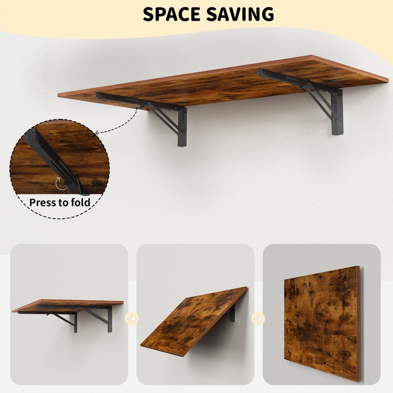 GOYLSER Wall Mounted Folding Table for Office, Rustic Brown Fold Down Desk Laundry Folding Table Wall Mounted for Laundry Room/Home Kitchen, Length 47" Width 20.5" - Image 4