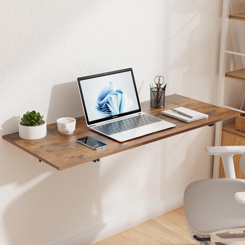 GOYLSER Wall Mounted Folding Table for Office, Rustic Brown Fold Down Desk Laundry Folding Table Wall Mounted for Laundry Room/Home Kitchen, Length 47" Width 20.5" - Image 1