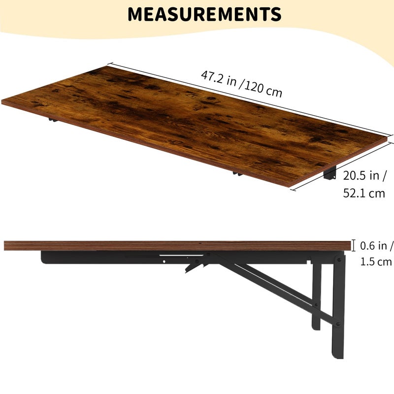 GOYLSER Wall Mounted Folding Table for Office, Rustic Brown Fold Down Desk Laundry Folding Table Wall Mounted for Laundry Room/Home Kitchen, Length 47" Width 20.5" - Image 3