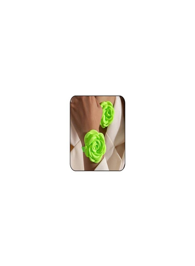 MarveBard Vintage Satin Camellia Flower Jewelry Set Bohemian 3D Flower Choker Necklace Bracelet Set Adjustable Lace Bridal Choker Necklace Bracelet Hypoallergenic Statement Summer Beach Wedding Accessories (Green) - Image 1