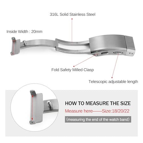 TACTICAL FROG Watch Clasps Stainless Steel Watchband Milled Clasp Folding Deployment Clasp Replacement for Watch Strap 16 mm 18 mm 20 mm 22 mm - Image 3