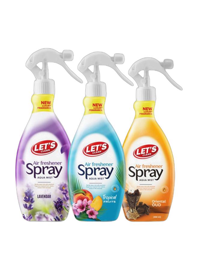 LET'S CLEAN Air Freshener Spray Assorted 450ml, Pack of 3 - Image 1