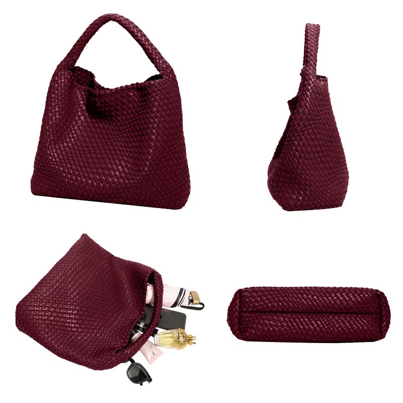 YONGLEE ARTEE Tote Bag Shoulder Handbags for Women Hand bag Large Capacity Travel Woven Lightweight Purse Hobo Slouchy Bags (Burgundy Red) - Image 5