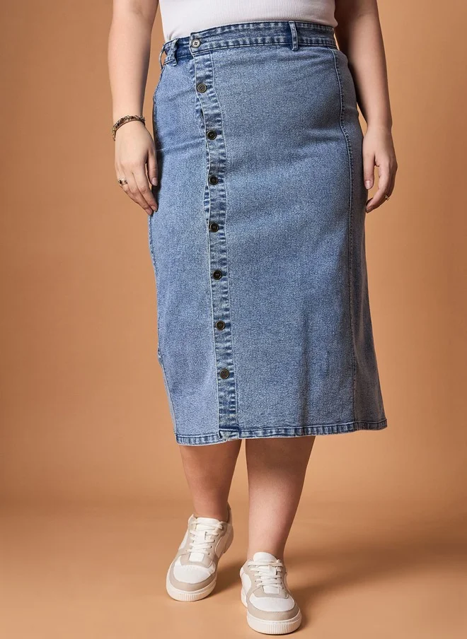 SASSAFRAS Blue Denim Midi Skirt for Women