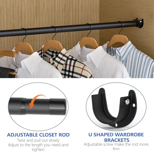 SUTINE Closet Rods for Hanging Clothes, 17 to 53 Inch Closet Rod, Heavy Duty Adjustable Clothes Hanging Bar Rod Matte Black Closet Poles for Wardrobes, Closet, Bathroom, Windows,1.3 Inch Diameter - Image 3