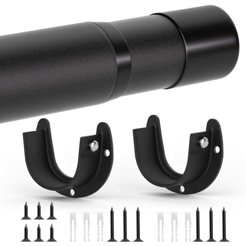 SUTINE Closet Rods for Hanging Clothes, 17 to 53 Inch Closet Rod, Heavy Duty Adjustable Clothes Hanging Bar Rod Matte Black Closet Poles for Wardrobes, Closet, Bathroom, Windows,1.3 Inch Diameter - Image 1