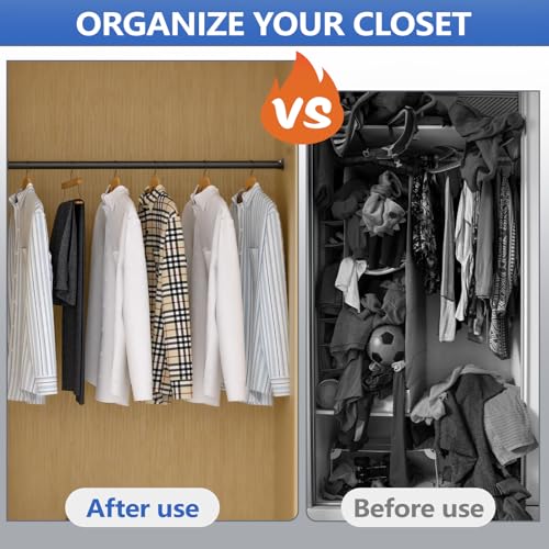 SUTINE Closet Rods for Hanging Clothes, 17 to 53 Inch Closet Rod, Heavy Duty Adjustable Clothes Hanging Bar Rod Matte Black Closet Poles for Wardrobes, Closet, Bathroom, Windows,1.3 Inch Diameter - Image 4