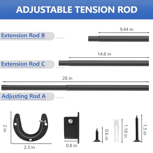 SUTINE Closet Rods for Hanging Clothes, 17 to 53 Inch Closet Rod, Heavy Duty Adjustable Clothes Hanging Bar Rod Matte Black Closet Poles for Wardrobes, Closet, Bathroom, Windows,1.3 Inch Diameter - Image 5