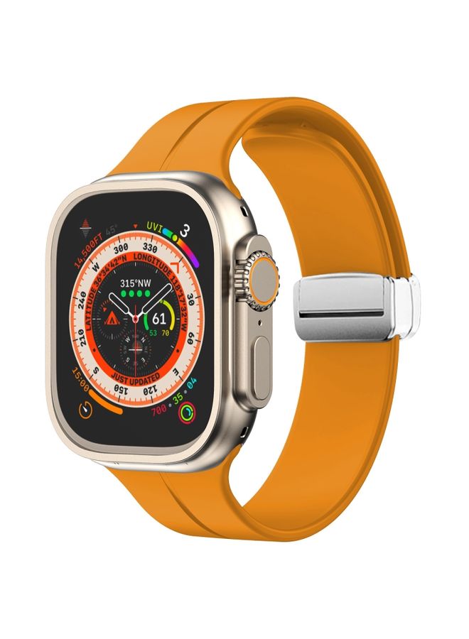 Replacement Strap Magnetic Fold Clasp Silicone Watch Band For Apple Watch Ultra 49mm&Watch Ultra 2 49mm / Series 9&8&7 45mm / SE 3&SE 2&6&SE&5&4 44mm / 3&2&1 42mm Yellow