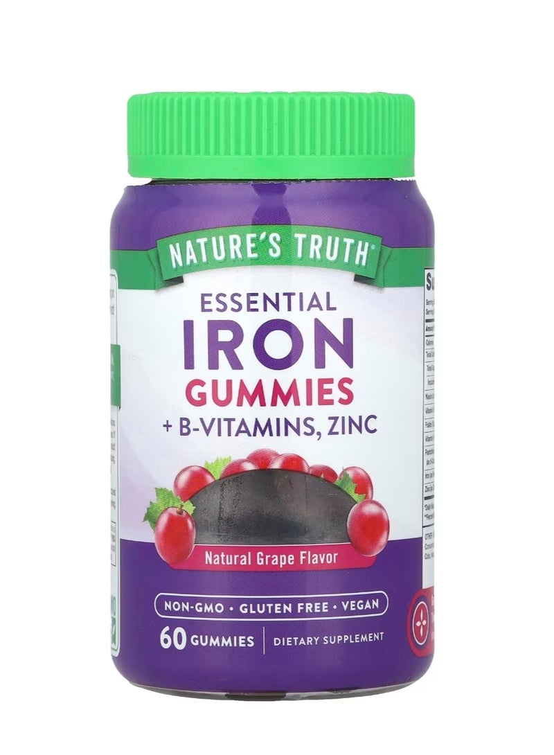 نايتشورز تروث الحديد الأساسي + فيتامينات ب، علكات الزنك، العنب الطبيعي، 60 علكة - Image 1