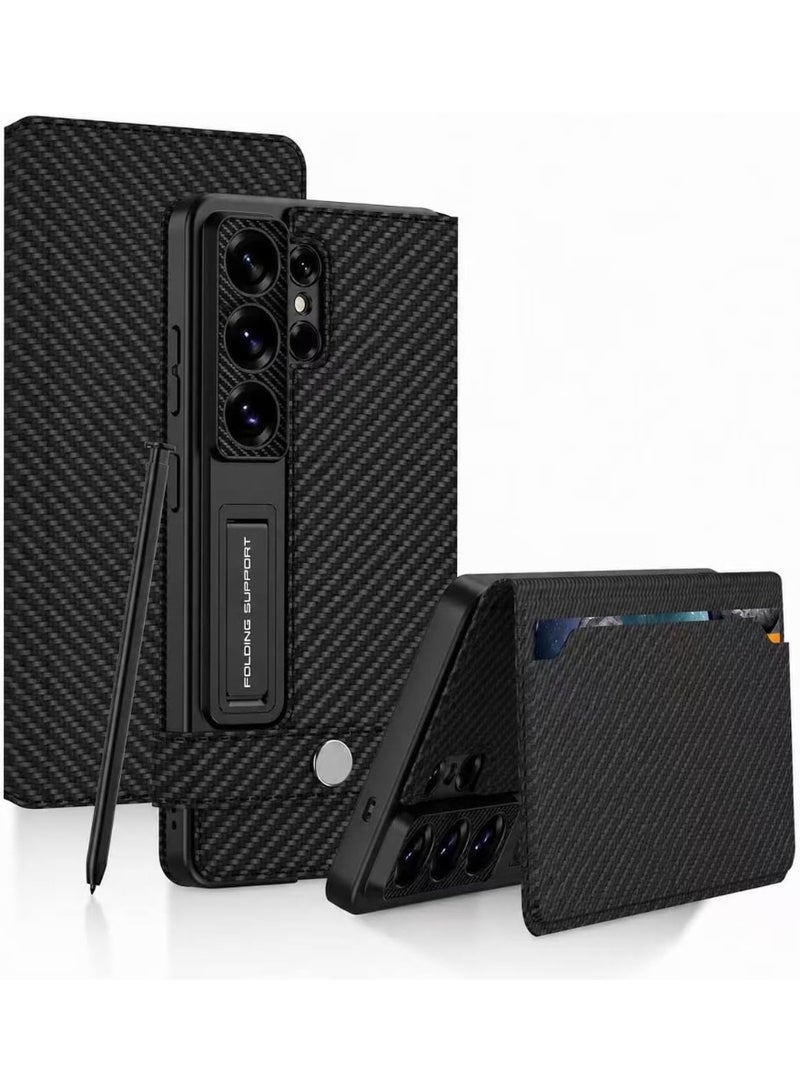 GKK Premium GKK For Samsung Galaxy S26 Ultra Leather Flip Case with Card Holder, Kickstand Leather Flip Phone Cover، Carbon Black، Samsung Galaxy S26 Ultra - Image 1