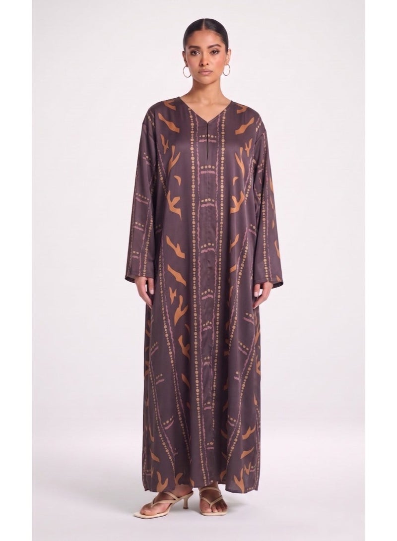 Next Abaya Mauve Printed Silk Abaya - Image 1