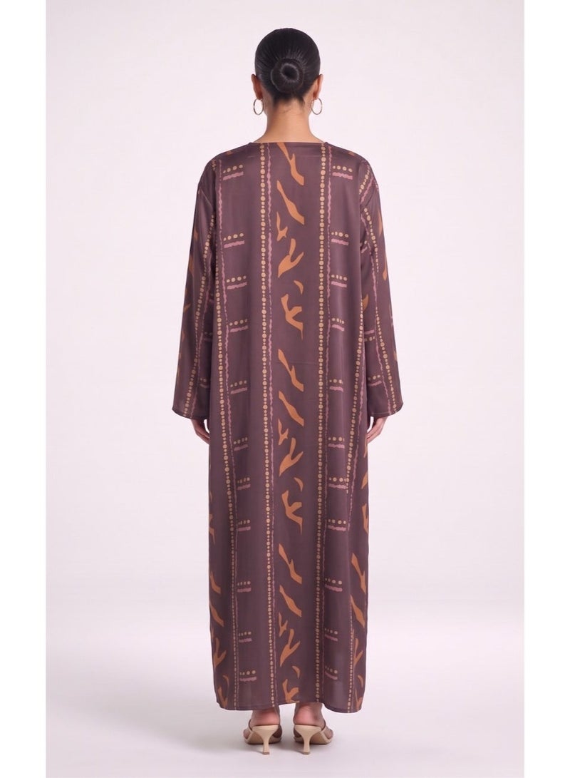 Next Abaya Mauve Printed Silk Abaya - Image 2