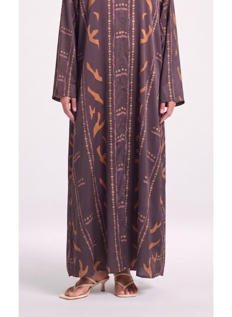 Next Abaya Mauve Printed Silk Abaya - Image 3