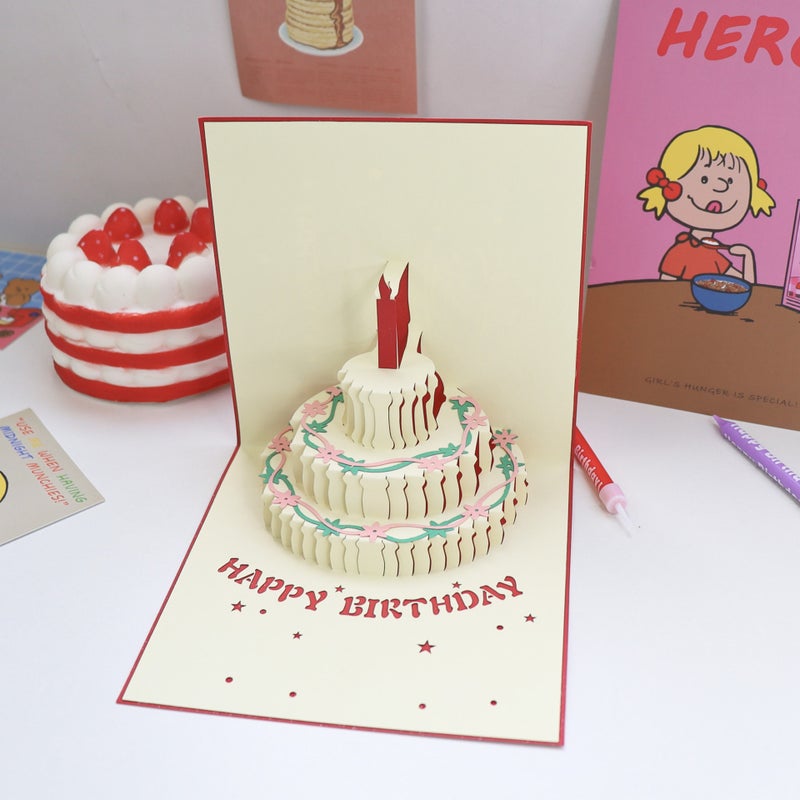 Creative Cut Out 3D Stereo Birthday Paper Carving Greeting Card Cartoon Blessing Birthday Gift Cake Greeting Card Personalized - Image 1